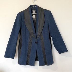 Via Accenti Denim & Real Leather Blazer Jacket, Black/Blue, 14 W